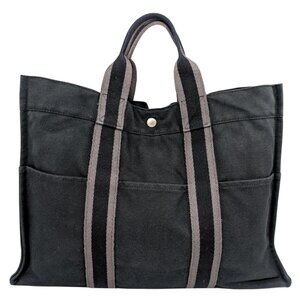 Hermès Black Cotton Canvas Fourre Tout MM Casual Snap Tote Bag Made in France